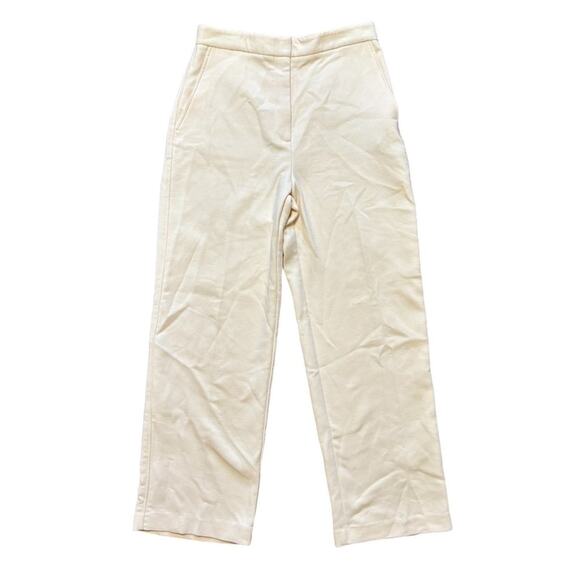 NEW ZARA Wide Leg High Rise French Terry Trouser Pants in Ecru SZ 12 - Picture 1 of 9